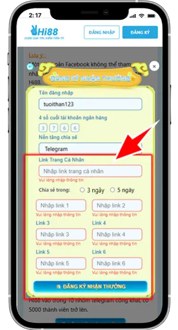Bước 4: Dán link bài viết chia sẻ vào ô tương ứng
